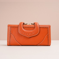 Portefeuille long antivol en cuir véritable de créateur pour femme, avec porte-monnaie et pince à billets en cuir de vachette souple à fermeture à boucle