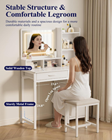 Coiffeuse rustique écologique en bois massif avec miroir coulissant, éclairage et tiroirs en tissu grande capacité pour chambre à coucher et adolescents