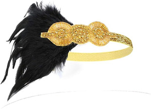 Diadema con plumas estilo Flapper para mujer, banda para el cabello vintage con diamantes de imitación, accesorio para disfraz de los años 20, para Halloween, despedida de soltera, mascarada - Product Image 2