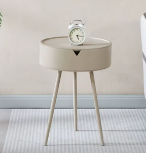 Modern <b>Small</b> <b>White</b> Side <b>Table</b> with Storage Panel Plastic Top Metal Base Living Room Furniture - Product Image 5