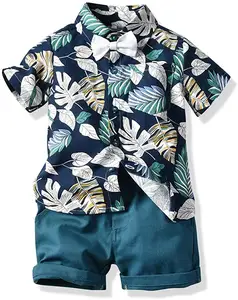 Гавайский костюм для маленьких мальчиков, комплект из 2 предметов, топ с цветочным принтом и шорты, рубашка и шорты, комплект одежды