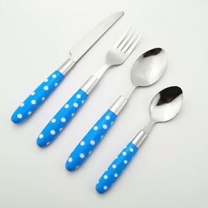 Ensemble de couverts populaires en acier inoxydable à poignée en plastique, motif à pois, 4 pièces - Product Image 2
