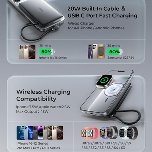 Sạc dự phòng siêu mỏng LISEN 0.5 inch, tích hợp cáp, pin từ tính, sạc không dây, dung lượng 10000mAh, phù hợp mang lên máy bay - Product Image 6