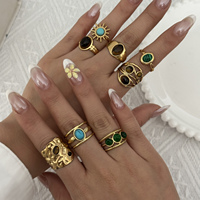 Ensemble de bagues CUMAI multi-styles de style méditerranéen avec acier inoxydable plaqué or et pierres incrustées pour femmes, bijoux vintage tendance, cadeau
