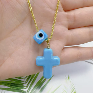 Ng1076 Bảo Vệ 18K Mạ Vàng Đa Màu Đèn Thủy Tinh Mắt Ác Cube Bead Và Chữ Thập Quyến Rũ Mặt Dây Chuyền Chuỗi Vòng Cổ - Product Image 6