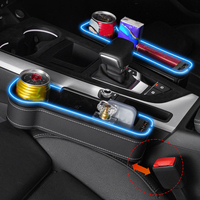 Organizador Lateral de Asiento de Cuero PU Rapo con Luz Ambiental LED RGB, Caja de Almacenamiento con Carga Rápida para Interior de Auto Universal