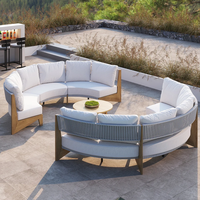 Ensemble de canapés modulaires d'extérieur Sunway en teck courbé, table d'appoint ronde avec coussin imperméable, demi-cercle pour hôtel, patio, villa, jardin
