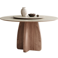 PurelyFeel Französischer Retro Massivholz Runder Tisch Kleiner Haushaltstisch 2024 Neuer Tisch Cremefarbener Designer-Steinplattentisch