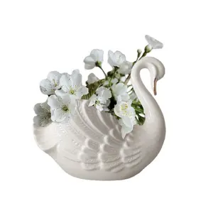 Set di 2 vasi di cigno in ceramica bianca luci da tè portacandele vaso di fiori giardino casa ufficio decorazione Desktop