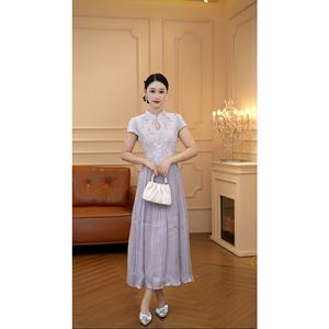 9189 [<span class=keywords><strong>Greo</strong></span> Classic] Nuovo Abito Cheongsam Elegante in Stile Cinese, Viola, con Vita Sottile e Gonna Ampia, per la Stagione Primaverile, in Poliestere - Product Image 2