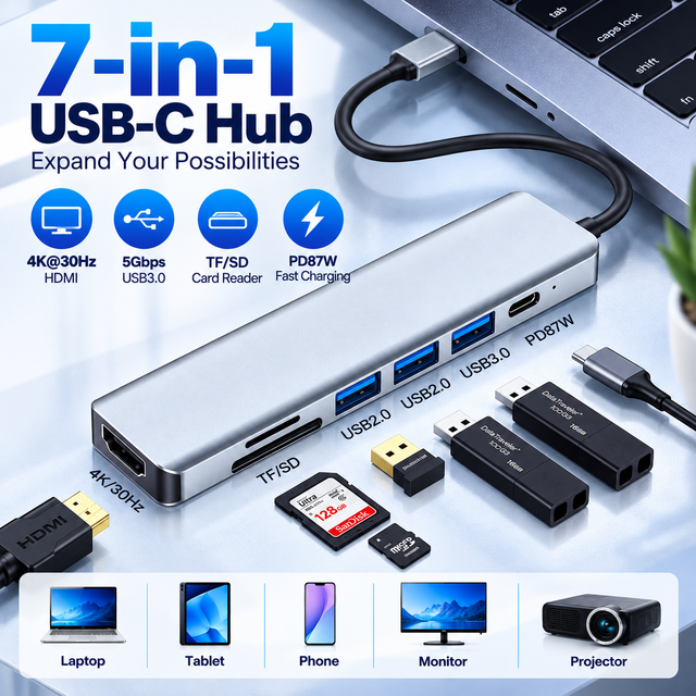 7 in 1 Multiport Type C Docking Station USB C Hub With 4K HDMI USB3.0 Ports Multi Function Adapter for Laptop PC