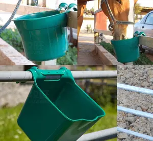 14L Animal Feeder Plastic Hook Over Feeder Livestock Horse Pets Feed Bucket