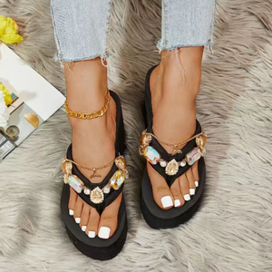 Nouvel Arrivage en Gros : Tongs Compensées Décorées de Strass pour <span class=keywords><strong>Femme</strong></span> – Idéales pour la Plage et les Sorties Estivales - Product Image 4