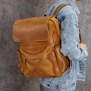 Top-Grain peau de vache en <span class=keywords><strong>cuir</strong></span> véritable hommes sac à dos fermeture à glissière <span class=keywords><strong>cartable</strong></span> à la mode pour sac d'ordinateur de voyage - Product Image 4
