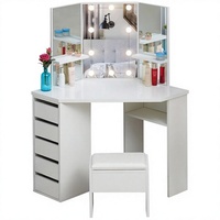 Table de toilette en mélamine avec miroir d'angle, tiroir et éclairage LED