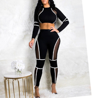 Pakaian Olahraga Wanita Set Dua Potong Model Baru Logo Kustom OEM ODM Pabrik, Baju Yoga Fitness Lengan Panjang Berenda, Set Olahraga Gym