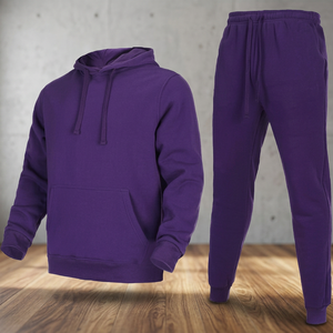 Unisex Casual Heavyweight <b>Velour</b> Hooded Printed Tracksuit <b>Set</b> Custom Logo Two Piece Jacket Jogger Solid Color 100% Cotton Low - Product Image 3