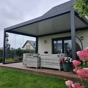 Gemotoriseerde Pergola Aluminium Tuinhuisje Moderne Aluminium Louvre Dak Bioklimatische Pergola Voor Zonnescherm