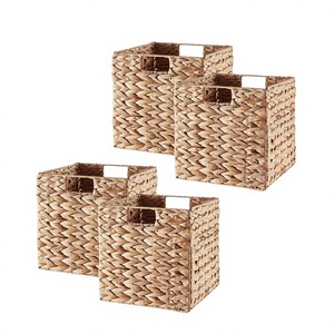 Panier/Plateau carré artisanal HLB 2104/3 en jacinthe d'eau écologique avec poignée en sac de jute, rangement en os de poisson pour jouets, simple - Product Image 1