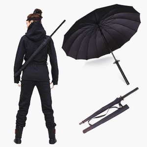 Parapluie promotionnel 2024 en forme d'épée de samouraï avec cadre en bois pliable, design japonais, couleurs noir, marine, rouge, blanc, impression de logo personnalisée - Product Image 1