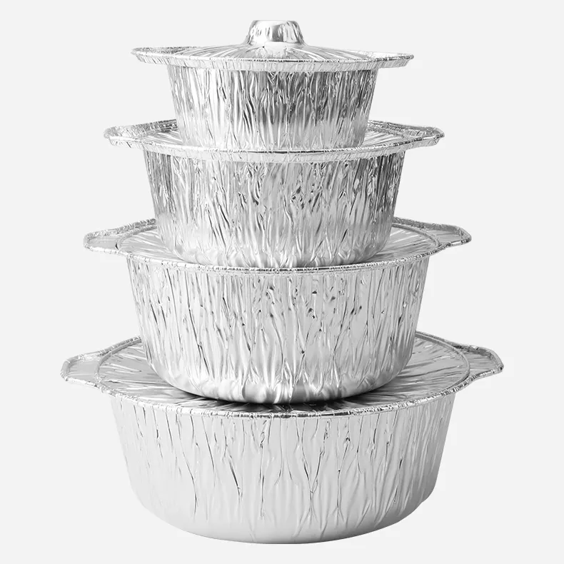 Customizável eco amigável descartável Takeaway alumínio Foil Hot Pot Pan Recipiente De Folha De Alumínio Com Tampa