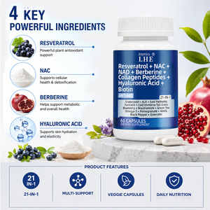 Shecome Personalizado con Resveratrol, NAD, Berberina, Ácido Hialurónico, Biotina y Péptidos de Colágeno de Uva para la Salud del Cabello, la Piel, las Uñas y las Articulaciones - Product Image 6