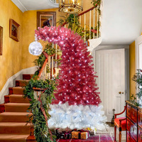 Albero di Natale Artificiale da 180 cm con Luci LED, Albero Natalizio Artificiale a Forma di Cappello di Babbo Natale con 1050 Punte, Albero di Natale Curvo