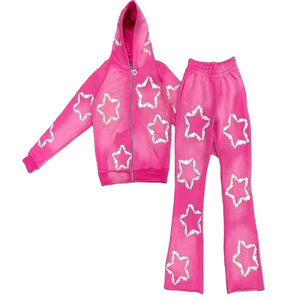 ¡Novedad de 2024! Conjunto de ropa deportiva para hombre, Sudadera con capucha de algodón de rizo francés alto, pantalón, cinturón de cuerno serigrafiado, estilo de decapado callejero - Product Image 1