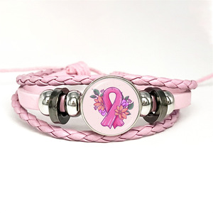 สร้อยข้อมือเชือกหนังสำหรับผู้หญิงประดับอัญมณีสำหรับผู้หญิงลายริบบิ้นสีชมพูดูแลมะเร็งเต้านม - Product Image 5