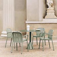 Ensemble de chaises de salle à manger d'extérieur en alliage d'aluminium durable de style nordique avec table carrée et table d'appoint ronde pour cour, jardin, balcon