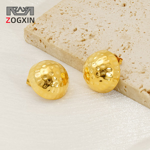Zogxin Gold Plated Ball Stud Earrings Hammered Texture Round Geometric Design For Women Gift Fashion Jewelry - Product Image 1