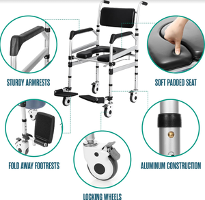 Trọng lượng nhẹ gấp xe lăn hiện đại lăn tắm ghế bánh xe cạnh giường ngủ <span class=keywords><strong>commode</strong></span> ghế cho người già Tàn TậT - Product Image 6
