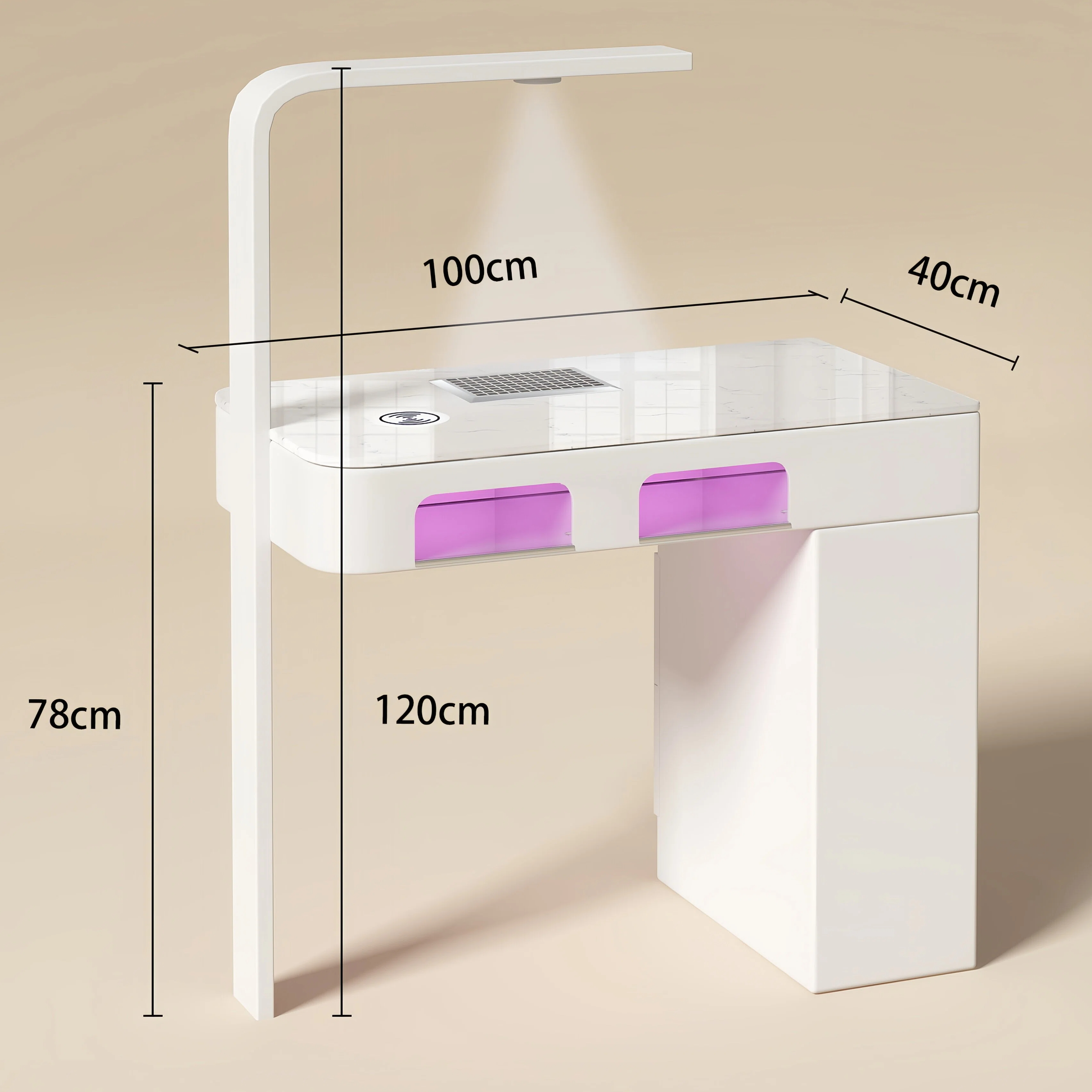 Table de manucure de luxe avec plateau en marbre blanc (Simple)