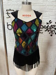 Leotardo con espalda descubierta y flecos de lentejuelas de diamante coloridos para mujer/niña, estampado, para danza escénica, danza del vientre, salsa, <span class=keywords><strong>tango</strong></span>, danza latina - Product Image 5