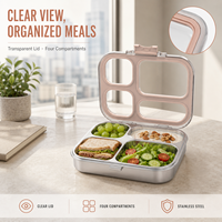 Boîte à bento en acier inoxydable en gros, compartiments micro-ondables, étanche, 900 ml, récipient alimentaire à emporter, couvercles chauffables, pour enfants