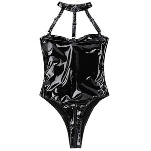 セクシーなプラスサイズのフェイクレザー女性用エロティックランジェリーナイトクラブホルターネックラテックスキャットスーツフェティッシュボンデージコスチューム - Product Image 4