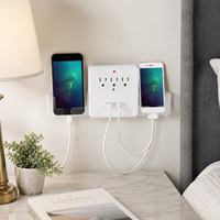 Support de téléphone double certifié ETL, station de charge murale industrielle, prise murale avec 3 prises US et 2 ports USB, blanc, pour chevet, ABS, 15A