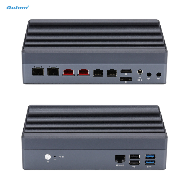 Barebone Qotom Mini PC N100/N150/ I3-N305 Onboard, 2x10G SFP+/ 2x10G LAN/ 2x2.5G LAN, DDR5 NVMe, AES-NI PfSense, Mini Case/ 1U