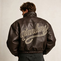 Veste en cuir pour homme, style universitaire, avec logo brodé en chenille personnalisé, motif lettres vintage, fermeture éclair, en similicuir, pour l'hiver