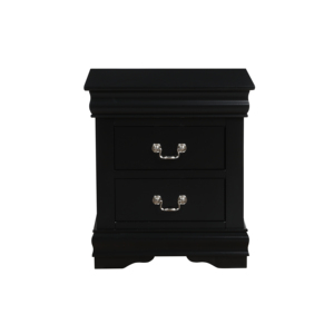 Louis Philippe Black Finish Nightstand With Two <b>Drawers</b> And Silver Handles <b>For</b> Bedroom <b>Storage</b> - Product Image 5