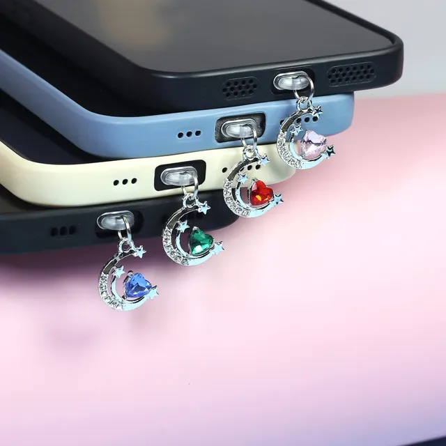 Rhinestone Phone Dust Plug Decoration Gemstone Heart Star Moon Mobile Phone Accessories for Iphone for Samsung Type-C Dust Plug