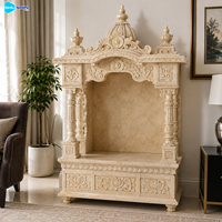 Autel de temple hindou en marbre blanc fait main, sanctuaire religieux pour la Puja avec symbole Om, pour la décoration de la maison, de la villa, de l'hôtel ou de la salle de prière