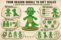 Peluche personnalisée Dragon Vert, jouet animal de dessin animé, créature debout avec cornes, pointes dorsales et longue queue pour OEM