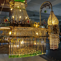 Lustre en acier inoxydable décoré de cristaux dorés pour villa ou mosquée kazakh, luminaires suspendus élégants pour la décoration intérieure