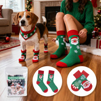 Chaussettes de Noël en polyester assorties pour chien et propriétaire, antidérapantes, chaudes, protectrices pour les pattes, pour petits chiens, confortables, cadeau familial, hiver, automne