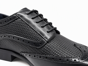 <b>Black</b> Genuine Leather Woven Embossed Wingtip <b>Brogue</b> Oxfords for <b>Men</b> Lace Up Dress <b>Shoes</b> Round Toe Office Career Business Wedding - Product Image 6