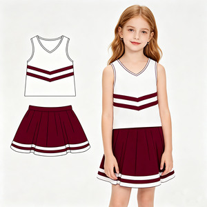 Conjunto Deportivo Informal Personalizado para Niñas, Camiseta, Chaleco, Falda, Pantalones Cortos, Falda Pantalón con Rayas Color Granate para Jugar Tenis, Animar en Eventos Deportivos - Product Image 1
