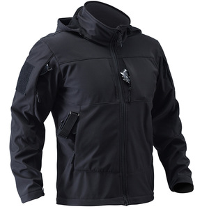 Giacca Tattica Softshell da <span class=keywords><strong>Uomo</strong></span>, Invernale, Foderata in <span class=keywords><strong>Pile</strong></span>, Antivento, per Sport all'Aperto, <span class=keywords><strong>con</strong></span> <span class=keywords><strong>Cappuccio</strong></span> Staccabile, Giacca di Sicurezza - Product Image 4