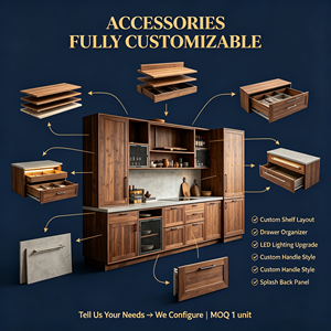 Gabinetes de Cocina Rústicos Industriales de Nogal <span class=keywords><strong>Personalizados</strong></span> con Puertas de Malla Metálica |   OEM ODM |   Cantidad mínima de pedido: 1 unidad |   Diseño 3D Gratuito en 48h - Product Image 2