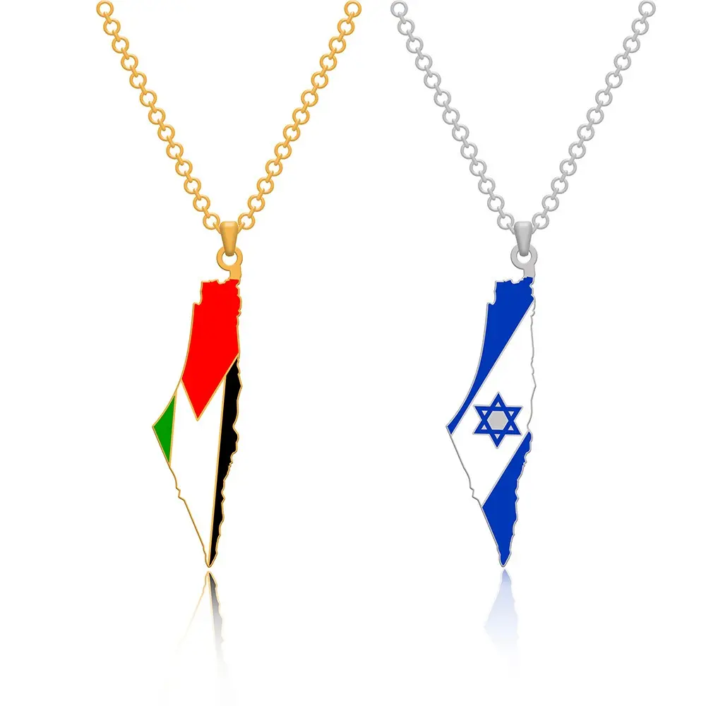 Custom stainless steel enamel Pin Palestine Map Flag Necklace Israel Jewelry Necklaces